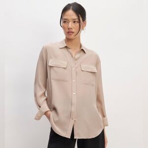Everlane The Utility Shirt in Washable Silk ‘Burnt Sugar’  Brown Size 0 $150